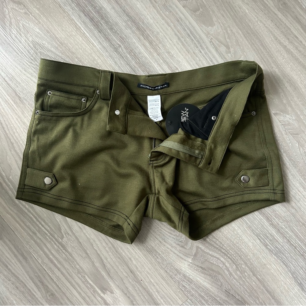 SOLD Andrew Christian | SoHo 3" Stretch Shorts in Olive Green (Medium / 32W) - Picture 11 of 13